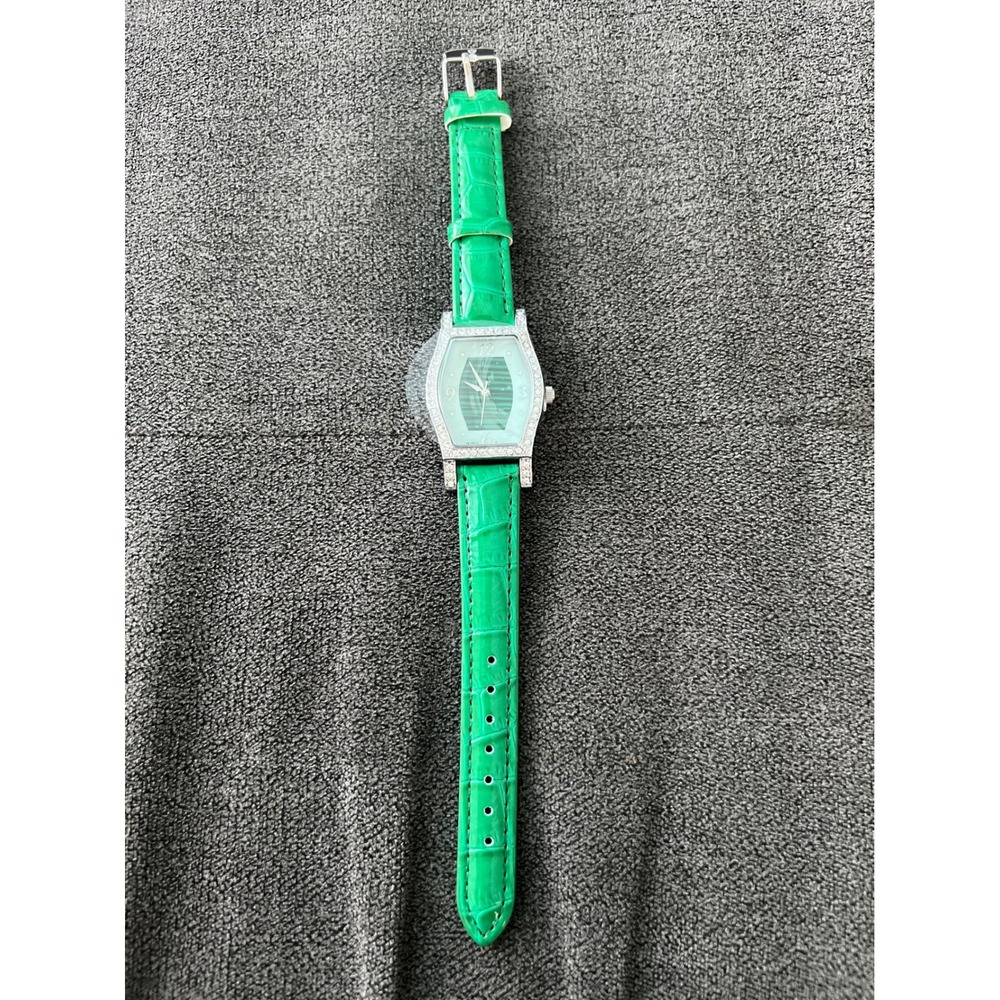 Croton Watch Women OS Green Leather Crystal Bezel Tonneau CN207514